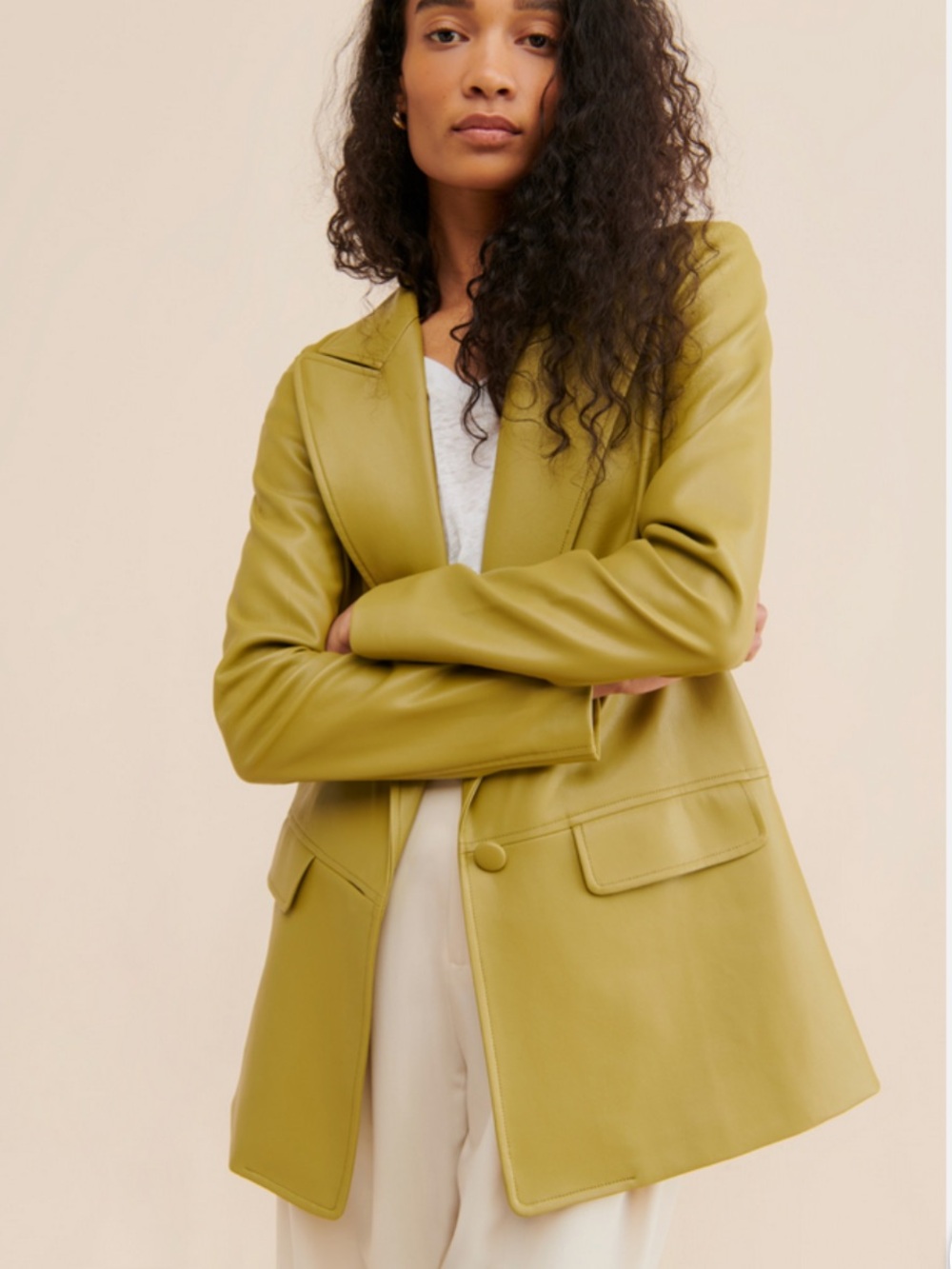 HUTCH ANTHROPOLOGIE VEGAN LEATHER JACKET BLAZER FULLY LINED SOFT GREEN SZ SM